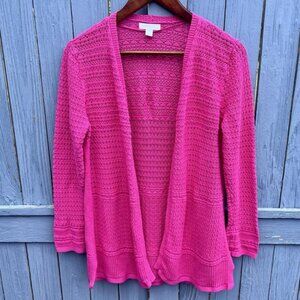 Charter Club Cardigan‎ Sweater Women Large Fuchsia Pink Pointelle Open Front